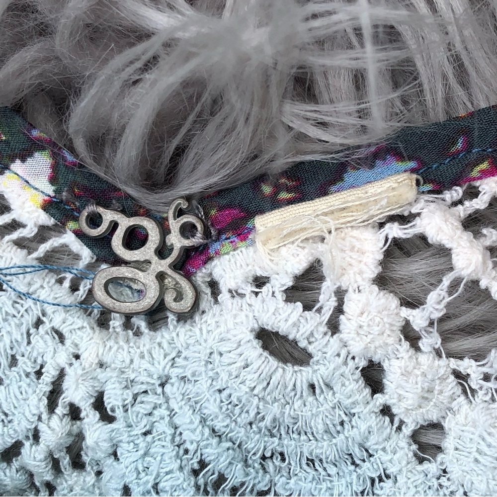 Mixed Media Sheer Fairy Grunge Print and Crochet Lace Slip Dress, Size Junior L - Picture 4 of 4